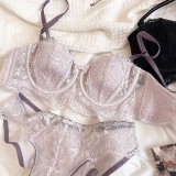 Sexy French lace lingerie set, women's half cup, strapless, non slip, beautiful back bra, large chest, small bra, bra