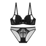 Manufacturer's direct sales French rabbit ear cup sexy lace bra soft steel ring gathering bra set bra