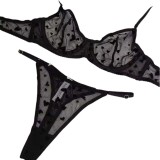 New Velvet Heart shaped Women's Underwear Ultra thin Perspective Bra Lace Sexy Steel Ring Gathering Thin Bra Set