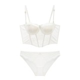 French sexy satin lace patchwork bra, vest style bra, gathered smooth lace bra set for women