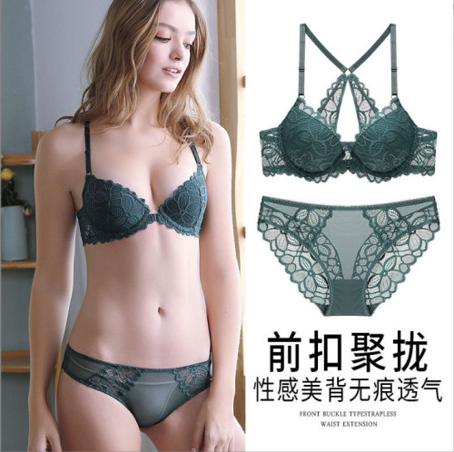 Factory direct sales of a new French sexy front button bra set with lace lace and beautiful back underwear