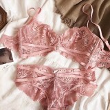 French style lingerie for women, sexy, breathable, ultra-thin lace collection bra set, comfortable gathering, large chest display, small bra