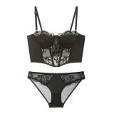 French sexy satin lace patchwork bra, vest style bra, gathered smooth lace bra set for women