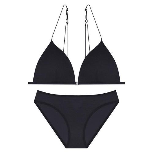 French sexy lingerie women's front buckle triangular cup without steel ring bra thin cotton thin shoulder strap beautiful back lingerie set Bra