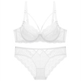 Sexy lace ultra-thin, sponge free transparent bra, women's underwear, large chest and small bra set