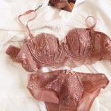 Sexy French lace lingerie set, women's half cup, strapless, non slip, beautiful back bra, large chest, small bra, bra