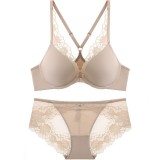 French Summer Thin Smooth Lace Bra with Front Button, Beautiful Back Gathering Bra, Large Chest, Small and Sexy Bra Set