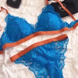 French style underwear thin color contrasting triangle cup without steel ring bra large chest showing small sexy lace bra set cross-border