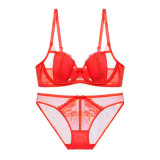 Manufacturer's direct sales French rabbit ear cup sexy lace bra soft steel ring gathering bra set bra