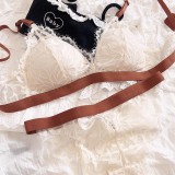 French style underwear thin color contrasting triangle cup without steel ring bra large chest showing small sexy lace bra set cross-border