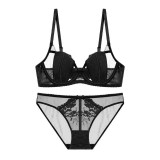 Manufacturer's direct sales French rabbit ear cup sexy lace bra soft steel ring gathering bra set bra