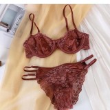 French sexy lace ultra-thin bra with a large chest that looks like a little girl's small chest, comfortable French white thin lingerie set