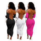 Hot selling cross-border supply of European and American women's clothing on Amazon, new backless one shoulder long sleeved solid color dress
