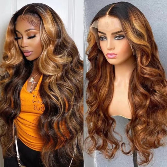 Front lace wig, European and American long curly hair, gradient color women's wig, large wave headband, human hair wigs