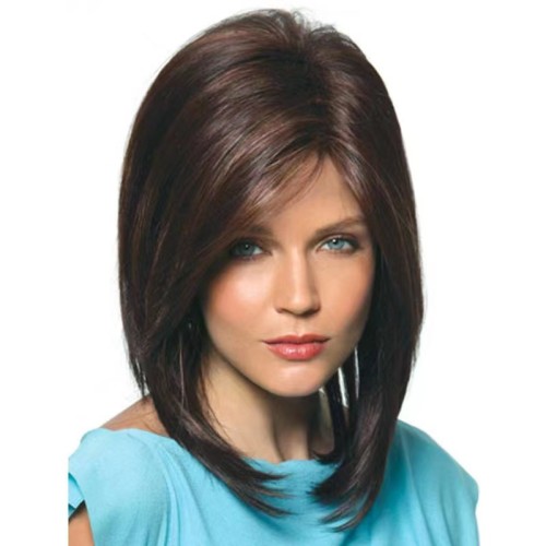 Wig women's medium length hair, slightly curled with white hair, Korean style hairstyle, collarbone short hair, natural round face, full head set in stock