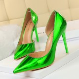 European and American metallic high heels, slim heels, high heels, shallow mouthed pointed side hollowed out sexy nightclub women's singles shoes