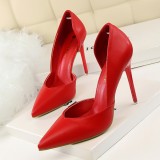 Korean version of fashionable, minimalist, sexy nightclub slimming women's shoes with thin heels, ultra-high heels, shallow cut pointed hollow out single shoes