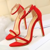 European and American style fashionable and sexy women's sandals with slim heels, ultra-high heels, suede, exposed toe, and summer high heels