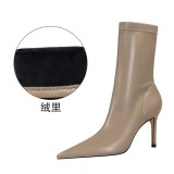 European and American style fashion minimalist thin heels, high heels, shallow mouth, pointed toe, sexy nightclub, slimming short boots for women's boots