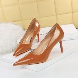 European and American style fashionable minimalist high heels, glossy patent leather, shallow mouth pointed women's shoes, high heels, single shoes