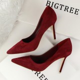 516-1 Korean version of fashionable minimalist slim heeled high heeled shallow mouthed pointed suede sexy slimming professional OL women's singles shoes