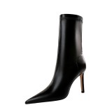 European and American style winter fashion minimalist slim heel high pointed sexy nightclub slimming short boots for women slimming boots