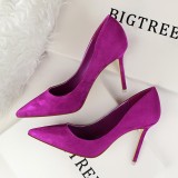 516-1 Korean version of fashionable minimalist slim heeled high heeled shallow mouthed pointed suede sexy slimming professional OL women's singles shoes