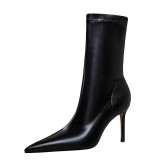 European and American style fashion minimalist thin heels, high heels, shallow mouth, pointed toe, sexy nightclub, slimming short boots for women's boots
