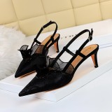 European and American high heels, fashionable and sexy banquet slimming women's shoes, slim heels, high heels, rhinestone lace hollow sandals