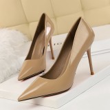 European and American fashion minimalist high heeled patent leather shallow mouthed pointed toe sexy slimming professional OL women's singles shoes