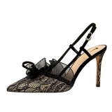 European and American high heels, fashionable and sexy banquet slimming women's shoes, slim heels, high heels, rhinestone lace hollow sandals