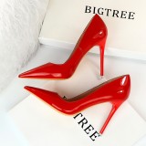 European and American style fashionable minimalist slim heels, ultra-high heels, glossy patent leather, shallow mouthed pointed toe, sexy and slimming women's singles shoes