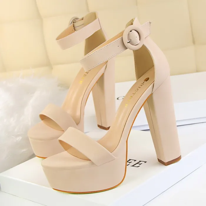 European and American style thick heels, super slim high heels, sexy nightclub women's shoes, waterproof platform, exposed toe belt buckle sandals