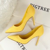 516-1 Korean version of fashionable minimalist slim heeled high heeled shallow mouthed pointed suede sexy slimming professional OL women's singles shoes