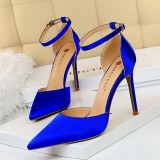 European and American minimalist high heels, satin, shallow mouthed pointed hollow, sexy nightclubs, slimming off with sandals