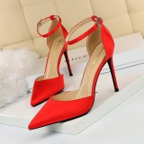 European and American minimalist high heels, satin, shallow mouthed pointed hollow, sexy nightclubs, slimming off with sandals