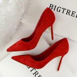 516-1 Korean version of fashionable minimalist slim heeled high heeled shallow mouthed pointed suede sexy slimming professional OL women's singles shoes