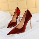 European and American style sexy slimming thin heels, ultra-high heels, satin high heels, shallow mouth pointed high heels, women's singles shoes