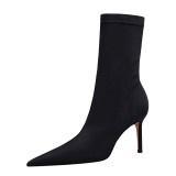 European and American fashion minimalist slim heel elastic Lycra women's boots sexy and slimming nightclub pointed short boots
