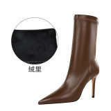 European and American style winter fashion minimalist slim heel high pointed sexy nightclub slimming short boots for women slimming boots