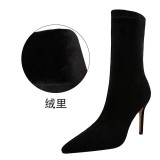 European and American fashion minimalist slim fitting women's boots with thin heels, high heels, suede, pointed toe, sexy nightclub, slimming short boots