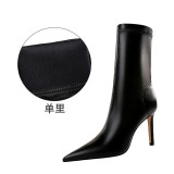 European and American style winter fashion minimalist slim heel high pointed sexy nightclub slimming short boots for women slimming boots