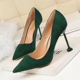 Korean version of fashionable, sexy, slim fitting high heels for women's shoes, slim heels, high heels, suede, shallow mouthed pointed toe single shoes