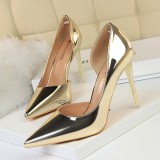European and American style high heels, minimalist slim heels, metal heels, high heels, shallow mouth, pointed side hollowed out sexy single shoes