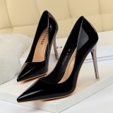 European and American style metal heels, ultra-high heels, glossy patent leather, shallow mouthed pointed sexy nightclubs, slimming high heels, single shoes
