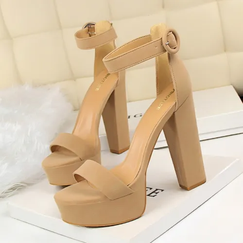 European and American style thick heels, super slim high heels, sexy nightclub women's shoes, waterproof platform, exposed toe belt buckle sandals