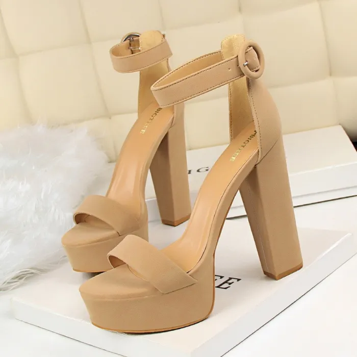 European and American style thick heels, super slim high heels, sexy nightclub women's shoes, waterproof platform, exposed toe belt buckle sandals