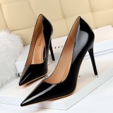 European and American style fashionable minimalist high heels, glossy patent leather, shallow mouth pointed women's shoes, high heels, single shoes