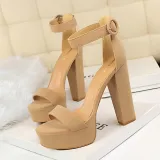 European and American style thick heels, super slim high heels, sexy nightclub women's shoes, waterproof platform, exposed toe belt buckle sandals