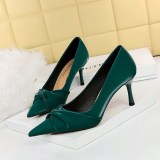 Korean version elegant banquet high heels, slim heels, high heels, slim fit, shallow mouthed pointed bow women's singles shoes